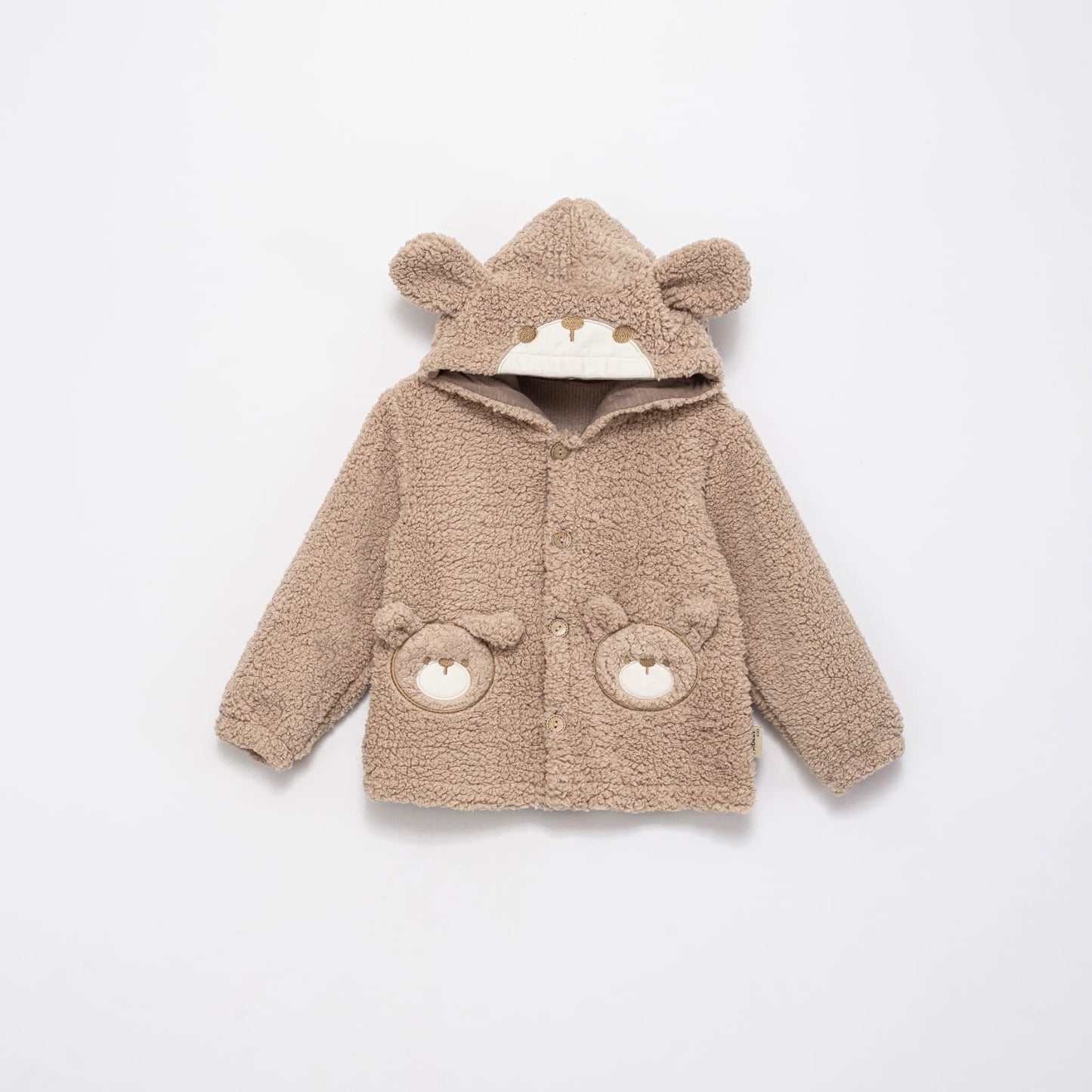 Kuzu Kumaş Ayıcık Kulak Kapüşonlu Çocuk Montu