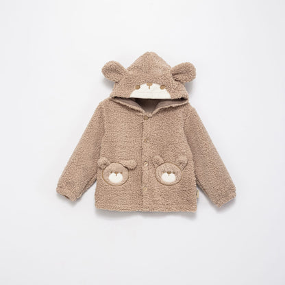 Kuzu Kumaş Ayıcık Kulak Kapüşonlu Çocuk Montu