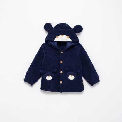 Kuzu Kumaş Ayıcık Kulak Kapüşonlu Çocuk Montu