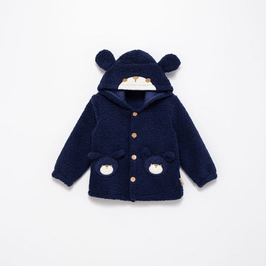 Kuzu Kumaş Ayıcık Kulak Kapüşonlu Çocuk Montu