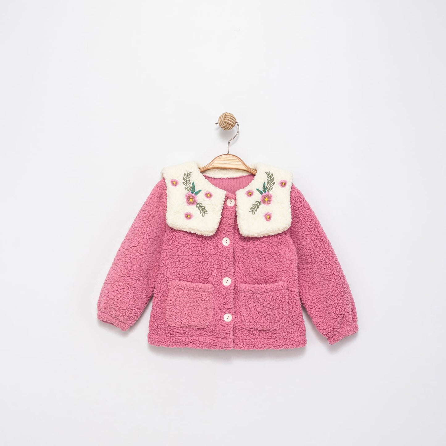 Kuzu Kumaş Çiçek Desenli Bebe Yaka Çocuk Montu