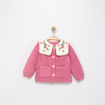 Kuzu Kumaş Çiçek Desenli Bebe Yaka Çocuk Montu