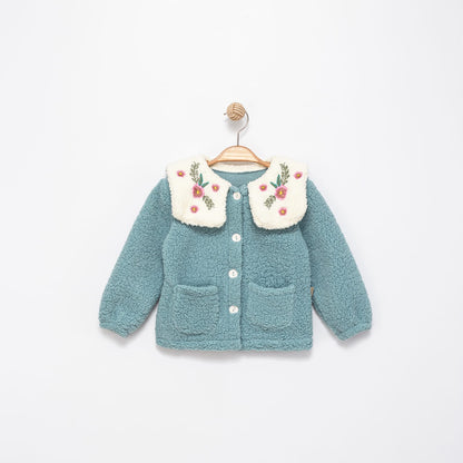 Kuzu Kumaş Çiçek Desenli Bebe Yaka Çocuk Montu