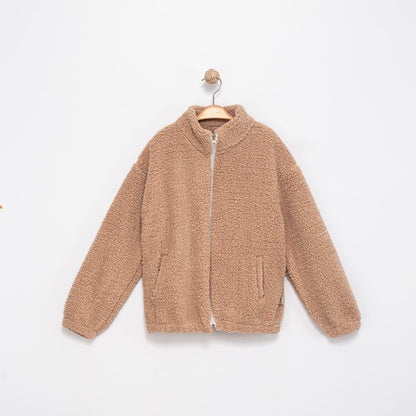 Kuzu Kumaş Fermuarlı Çocuk Montu