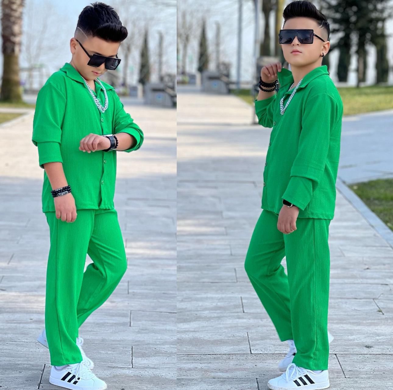 YEŞİL SOLİDAY MODEL GÖMLEKLİ DETAY 2 Lİ TAKIM